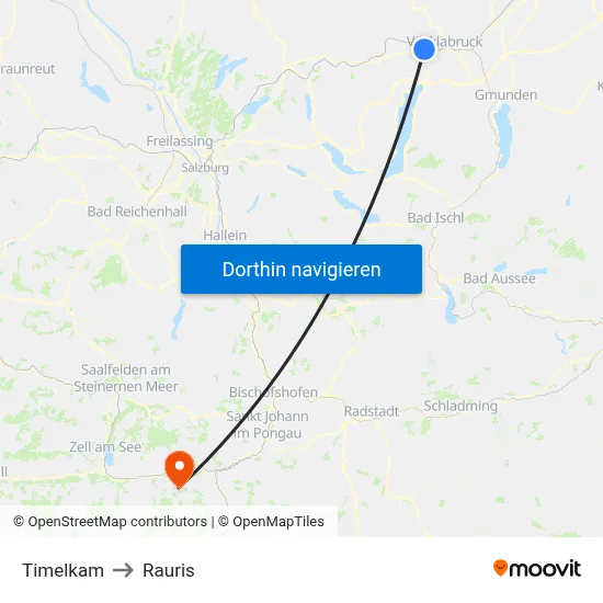 Timelkam to Rauris map