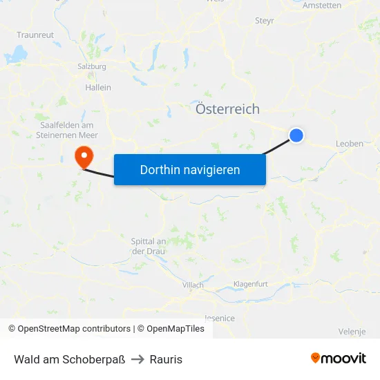 Wald am Schoberpaß to Rauris map