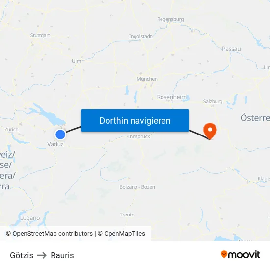 Götzis to Rauris map