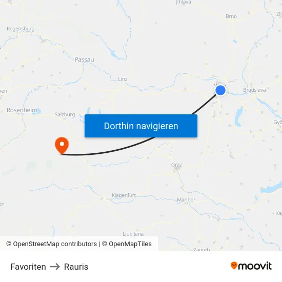 Favoriten to Rauris map