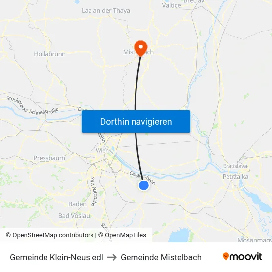 Gemeinde Klein-Neusiedl to Gemeinde Mistelbach map