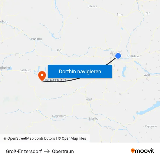 Groß-Enzersdorf to Obertraun map