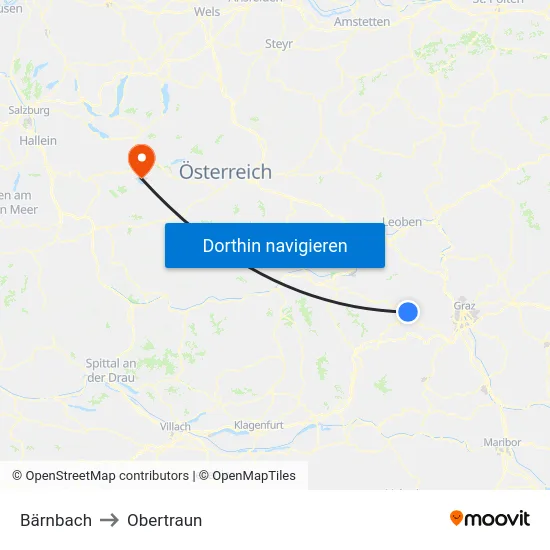 Bärnbach to Obertraun map