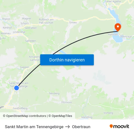 Sankt Martin am Tennengebirge to Obertraun map