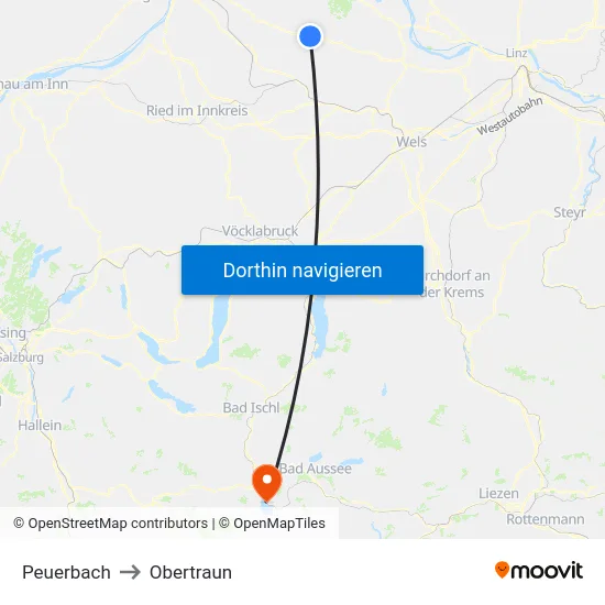 Peuerbach to Obertraun map