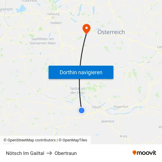 Nötsch Im Gailtal to Obertraun map