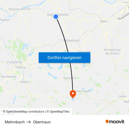 Mehrnbach to Obertraun map