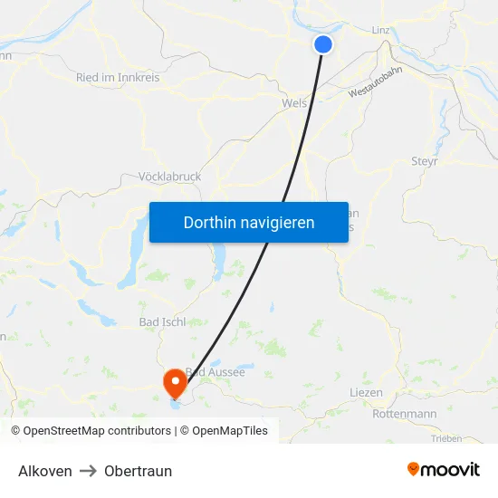 Alkoven to Obertraun map