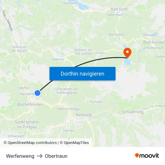 Werfenweng to Obertraun map