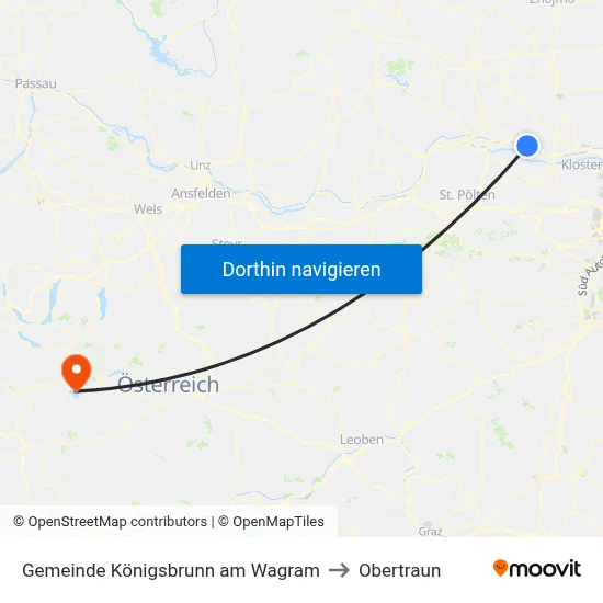 Gemeinde Königsbrunn am Wagram to Obertraun map