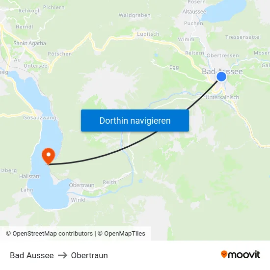 Bad Aussee to Obertraun map