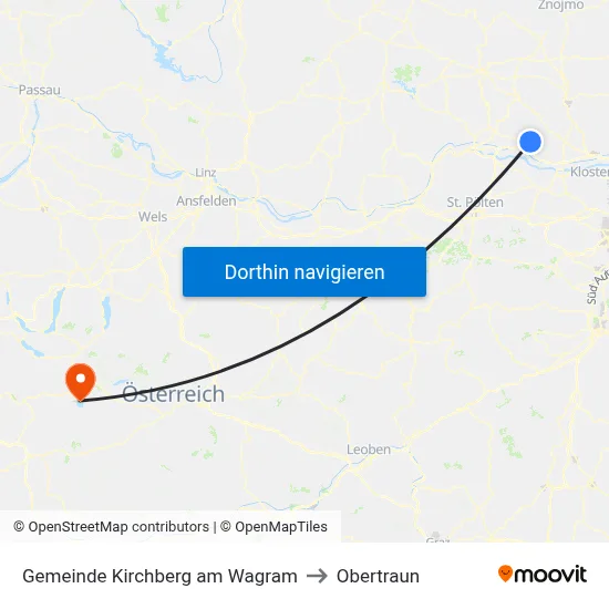 Gemeinde Kirchberg am Wagram to Obertraun map