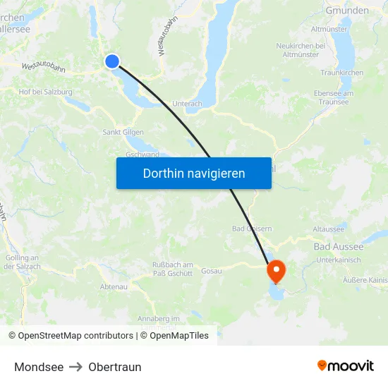 Mondsee to Obertraun map