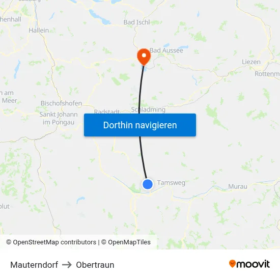 Mauterndorf to Obertraun map