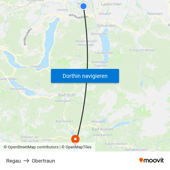 Regau to Obertraun map