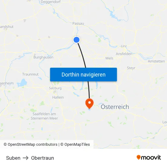 Suben to Obertraun map