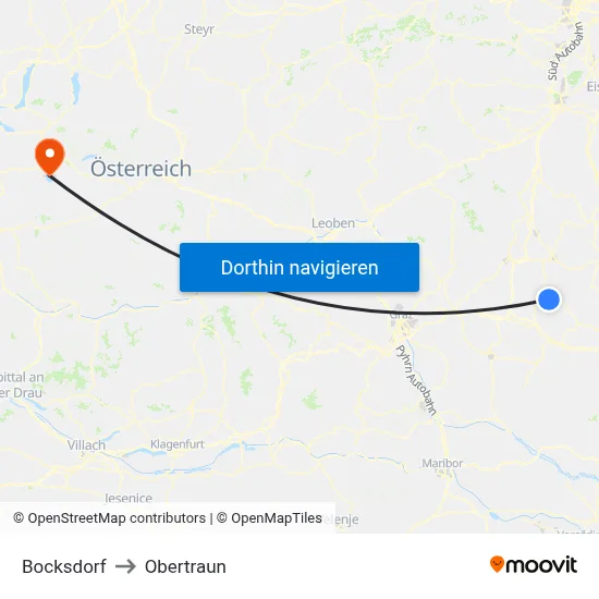 Bocksdorf to Obertraun map