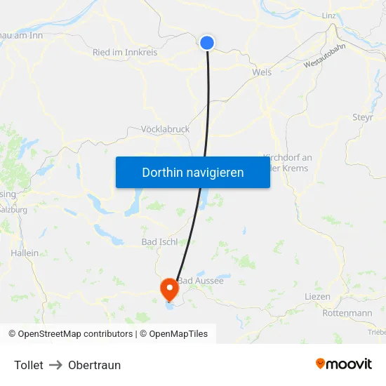 Tollet to Obertraun map