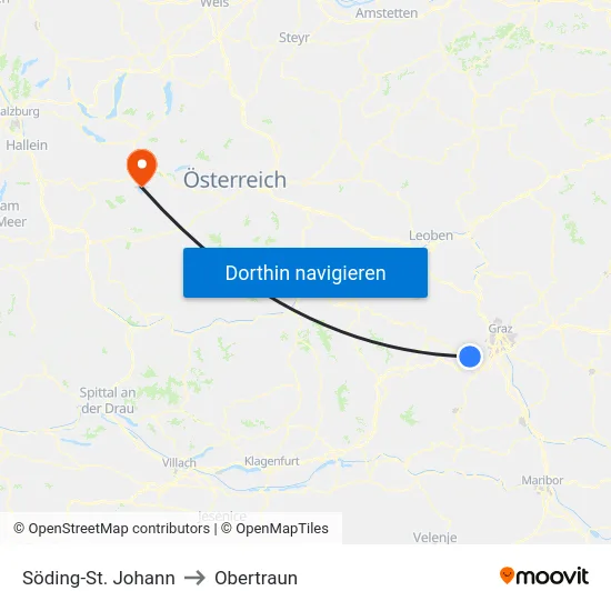 Söding-St. Johann to Obertraun map