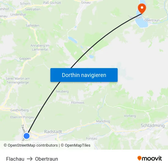 Flachau to Obertraun map
