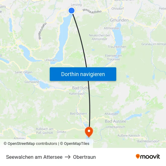 Seewalchen am Attersee to Obertraun map