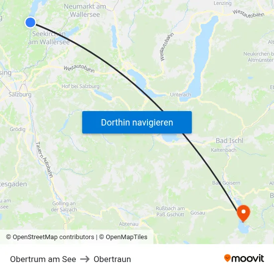Obertrum am See to Obertraun map