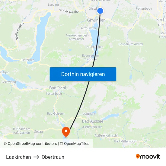 Laakirchen to Obertraun map