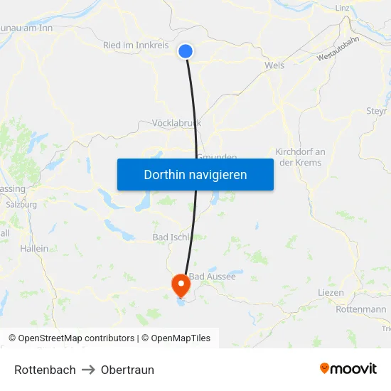 Rottenbach to Obertraun map