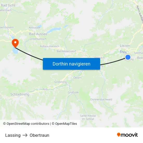 Lassing to Obertraun map