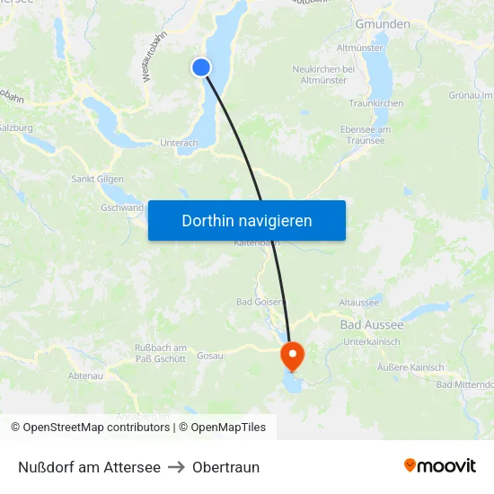 Nußdorf am Attersee to Obertraun map