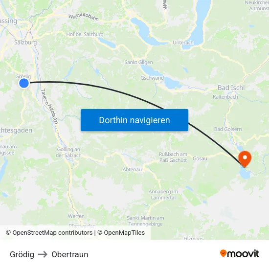 Grödig to Obertraun map
