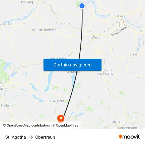 St. Agatha to Obertraun map