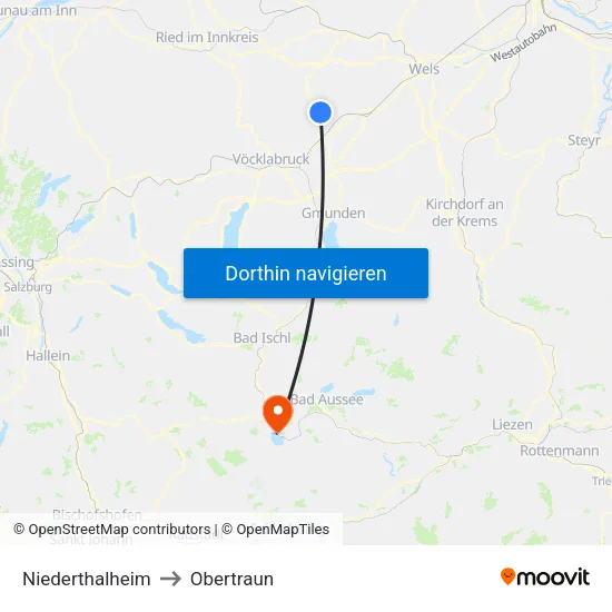 Niederthalheim to Obertraun map