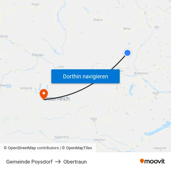 Gemeinde Poysdorf to Obertraun map