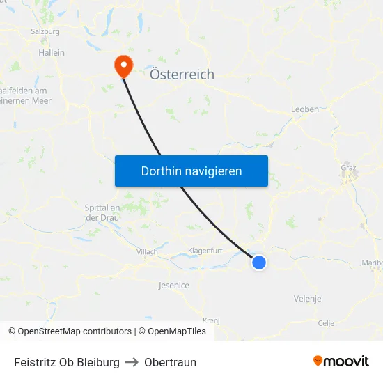 Feistritz Ob Bleiburg to Obertraun map