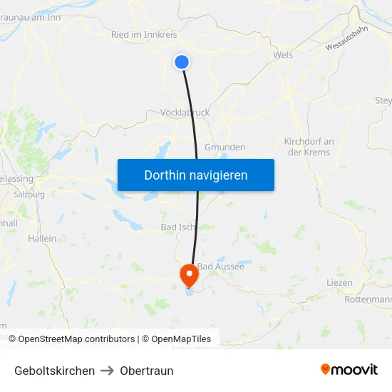 Geboltskirchen to Obertraun map