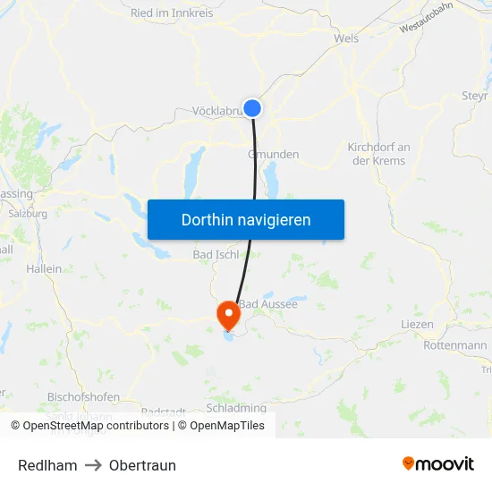 Redlham to Obertraun map