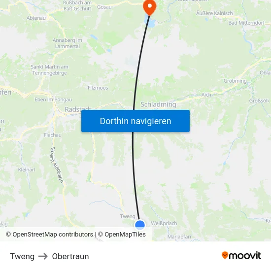 Tweng to Obertraun map