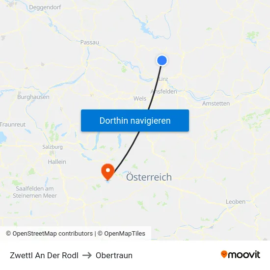 Zwettl An Der Rodl to Obertraun map