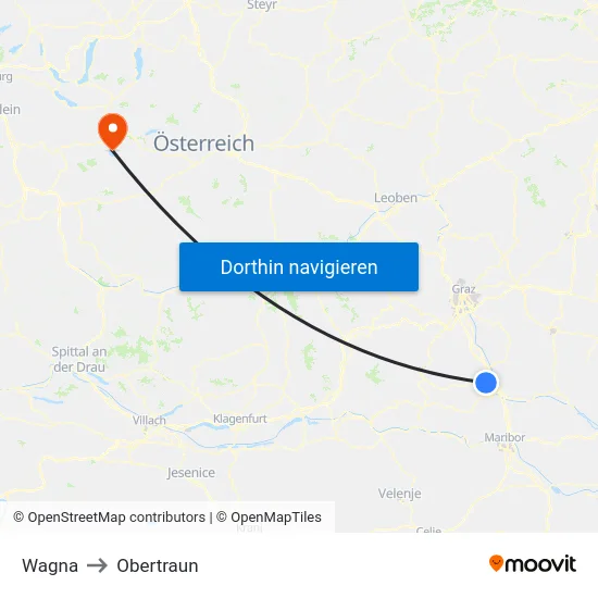 Wagna to Obertraun map