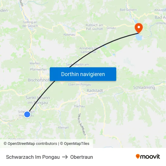 Schwarzach Im Pongau to Obertraun map
