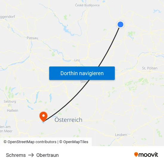 Schrems to Obertraun map