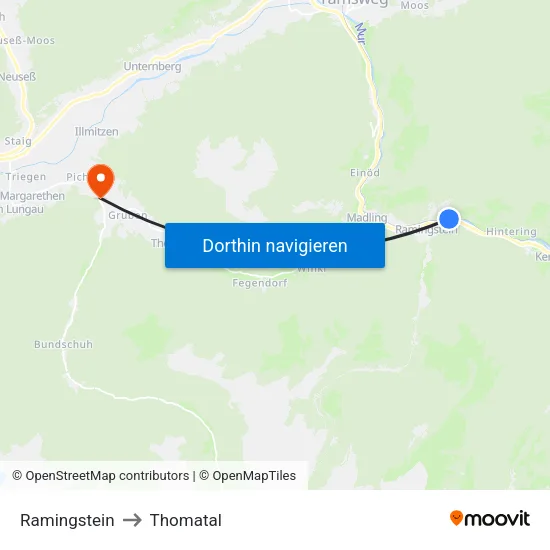 Ramingstein to Thomatal map