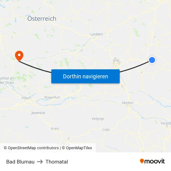 Bad Blumau to Thomatal map