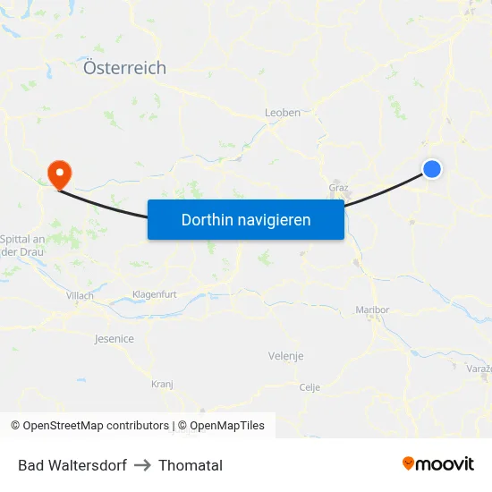 Bad Waltersdorf to Thomatal map