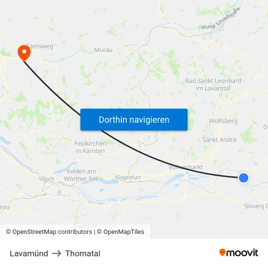 Lavamünd to Thomatal map