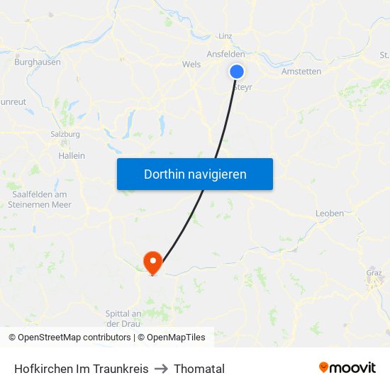 Hofkirchen Im Traunkreis to Thomatal map