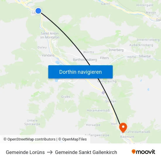 Gemeinde Lorüns to Gemeinde Sankt Gallenkirch map