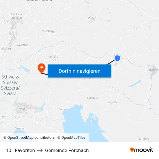 10., Favoriten to Gemeinde Forchach map