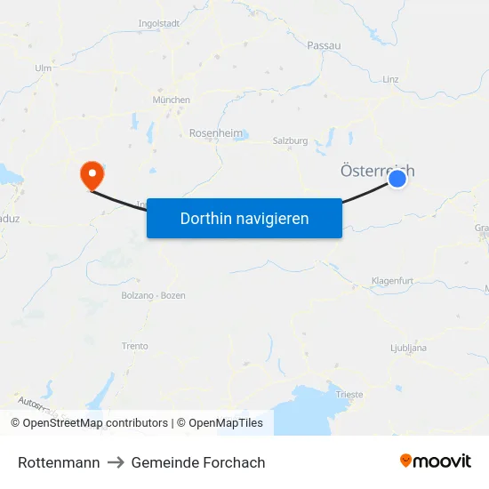 Rottenmann to Gemeinde Forchach map